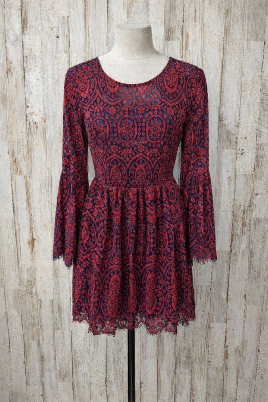 NWT Ultra Pink Red Lace Overlay Mini Dress Dramatic Sleeves Small Whimsigoth